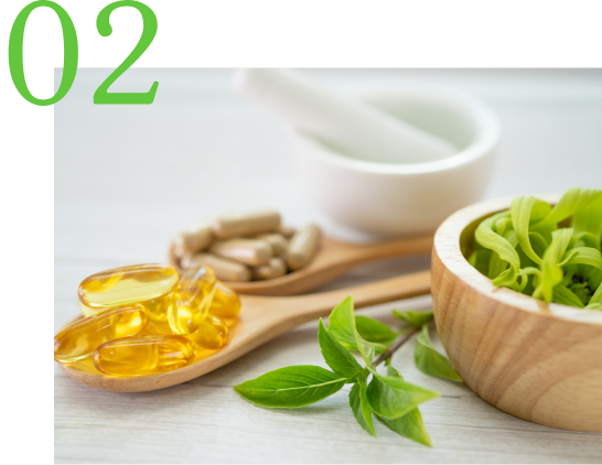 4つの特徴の2つ目。
健康食品を連想させるカプセルと葉っぱの様子。